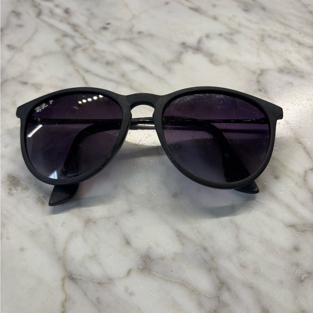 Ray-Ban Black Frame Sunglasses with Dark Purple Lenses